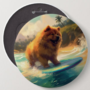 Chow Chow Beach Surfen Schilderij Ronde Button 6,0 Cm