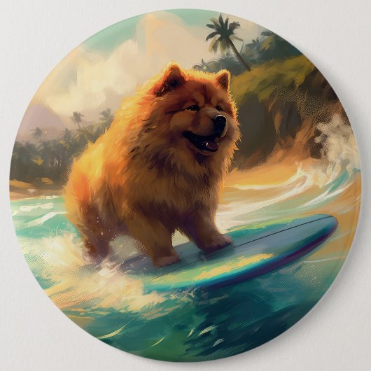 Chow Chow Beach Surfen Schilderij Ronde Button 6,0 Cm (Voorkant)