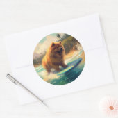 Chow Chow Beach Surfen Schilderij Ronde Sticker (Envelop)