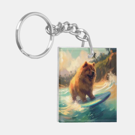 Chow Chow Beach Surfen Schilderij Sleutelhanger (Voorkant Links)
