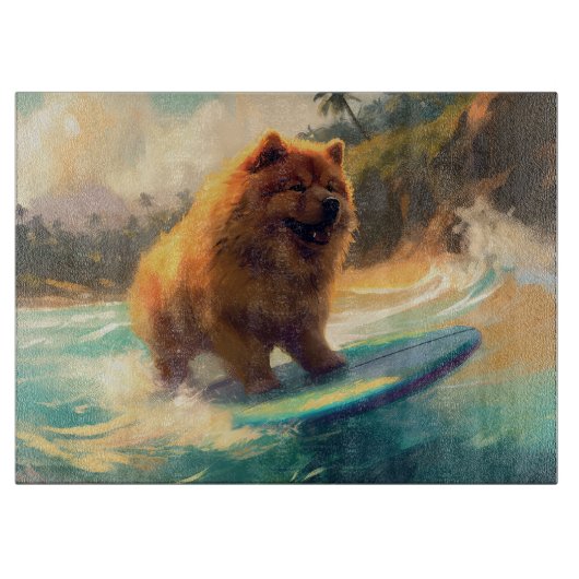 Chow Chow Beach Surfen Schilderij Snijplank (Voorkant)