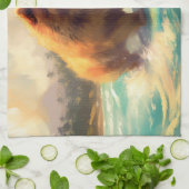 Chow Chow Beach Surfen Schilderij Theedoek (Gevouwen)