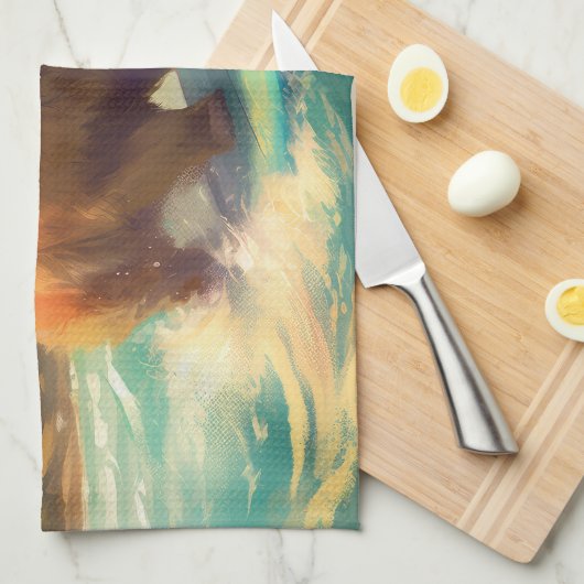 Chow Chow Beach Surfen Schilderij Theedoek (Quarter Fold)