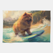 Chow Chow Beach Surfen Schilderij Theedoek (Horizontaal)