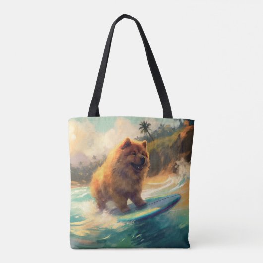 Chow Chow Beach Surfen Schilderij Tote Bag (Achterkant)