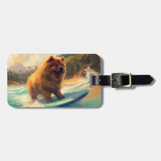 Chow Chow Beach Surfing Schilderij Bagagelabel (Voorkant horizontaal)