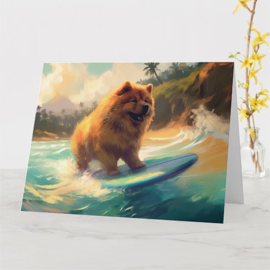 Chow Chow Beach Surfing Schilderij Kaart (Gele Bloem)