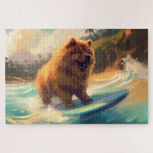 Chow Chow Beach Surfing Schilderij Legpuzzel (Horizontaal)