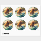 Chow Chow Beach Surfing Schilderij Ronde Sticker (Vel)