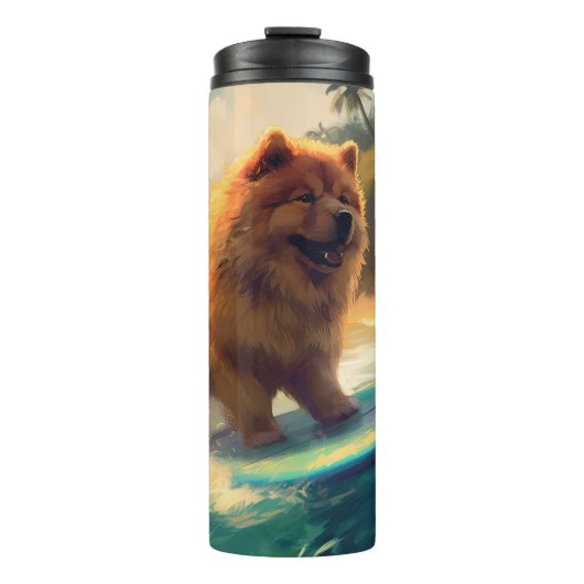 Chow Chow Beach Surfing Schilderij Thermosbeker (Voorkant)