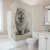 Chow Chow Breed Cartoon Puppy Dog Pose Bruin Douchegordijn (In situ)