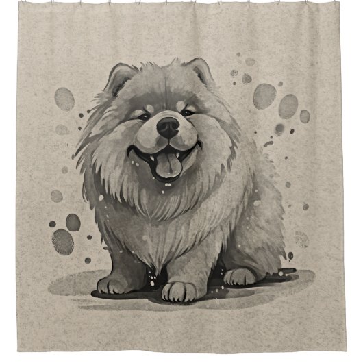 Chow Chow Breed Cartoon Puppy Dog Pose Bruin Douchegordijn (Voorkant)