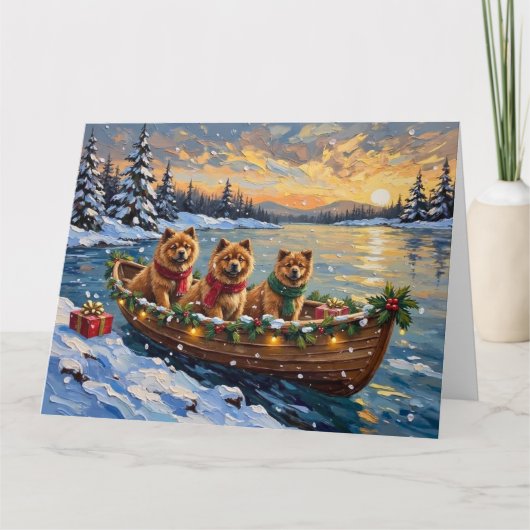 Chow Chow Christmas Boat Holiday Kaart (Voorkant)