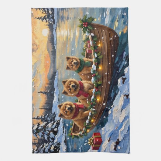 Chow Chow Christmas Boat Holiday Theedoek (Verticaal)