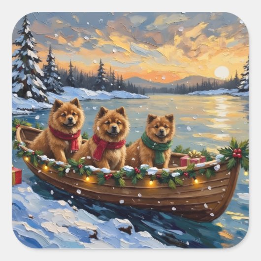 Chow Chow Christmas Boat Holiday Vierkante Sticker (Voorkant)