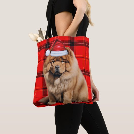 Chow Chow Christmas Dog Red Seasonal Plaid Tote Bag (Dichtbij)