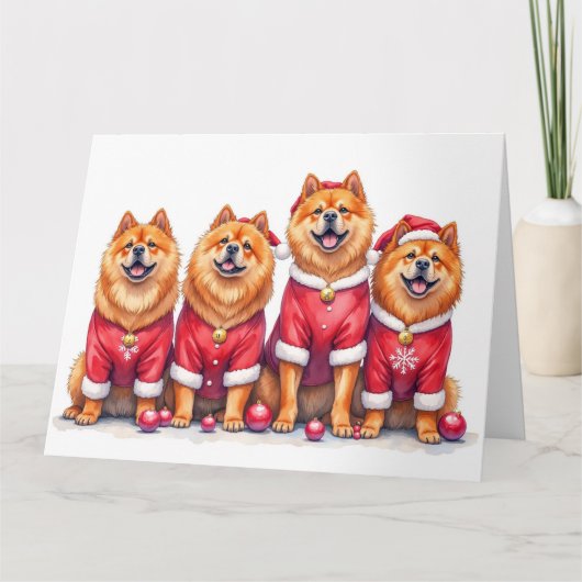 Chow Chow Christmas Dress Santa Hat Kaart (Voorkant)