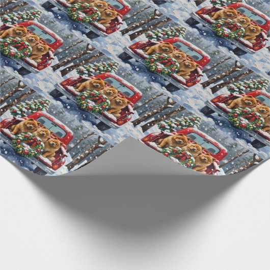 Chow Chow Christmas Red Truck Holiday Cadeaupapier (Hoek)