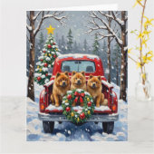 Chow Chow Christmas Red Truck Holiday Kaart (Gele Bloem)