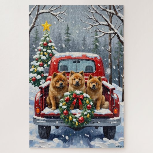 Chow Chow Christmas Red Truck Holiday Legpuzzel (Verticaal)