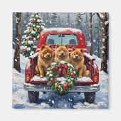 Chow Chow Christmas Red Truck Holiday Magneet (Voorkant)