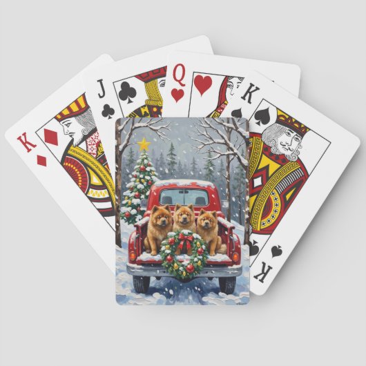 Chow Chow Christmas Red Truck Holiday Pokerkaarten (Achterkant)