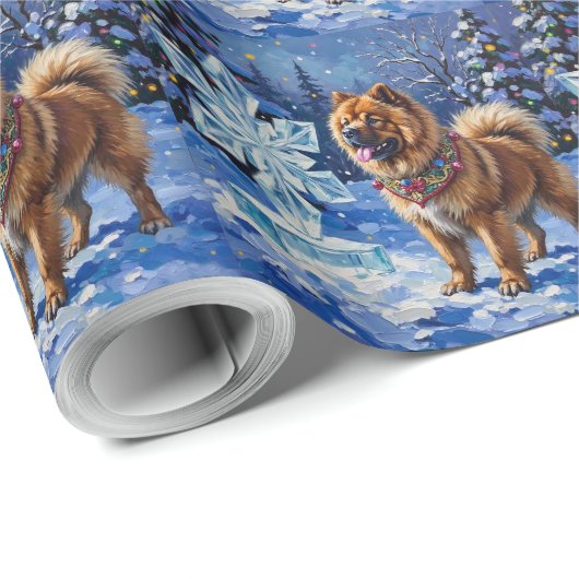 Chow Chow Christmas Sculpture Garden Holiday Cadeaupapier (Rol Hoek)