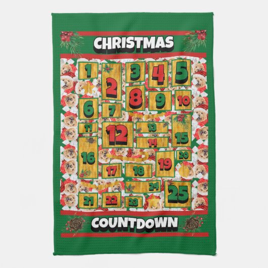 Chow Chow Countdown Kerst Adventkalender Hond Theedoek (Verticaal)