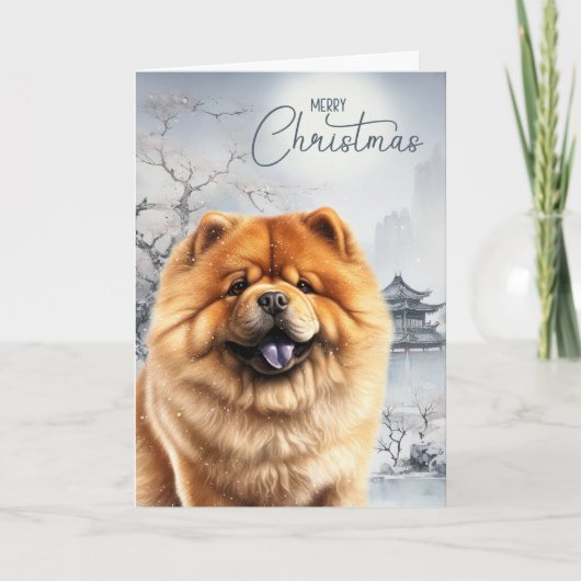 Chow Chow Dog and Snowy Chinese Winter Feestdagen Kaart (Voorkant)
