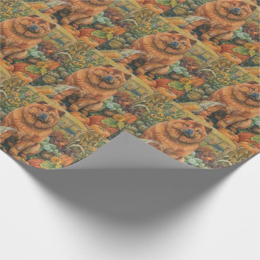 Chow Chow Dog Autumn Harvest Thanksgiving Cadeaupapier (Hoek)