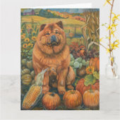Chow Chow Dog Autumn Harvest Thanksgiving Kaart (Gele Bloem)