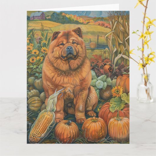 Chow Chow Dog Autumn Harvest Thanksgiving Kaart (Gele Bloem)