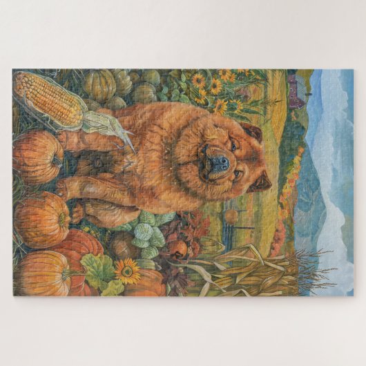 Chow Chow Dog Autumn Harvest Thanksgiving Legpuzzel (Horizontaal)