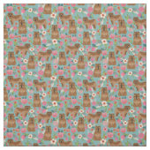 Chow Chow dog  florals blauw Stof (Swatch)