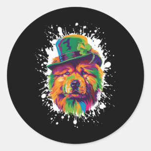 Chow Chow Dog Head Ierse grappige St Patrick's Day Ronde Sticker