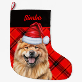Chow Chow Dog Holiday Red Plaid Gepersonaliseerd Grote Kerstsok