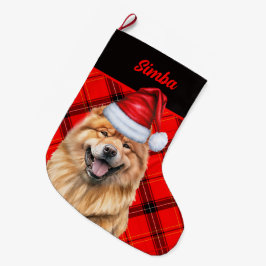Chow Chow Dog Holiday Red Plaid Gepersonaliseerd Grote Kerstsok