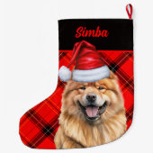 Chow Chow Dog Holiday Red Plaid Gepersonaliseerd Grote Kerstsok (Achterkant)