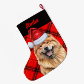 Chow Chow Dog Holiday Red Plaid Gepersonaliseerd Grote Kerstsok (Achterkant (Hangend))