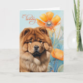 Chow Chow Dog in an Orange Poppy Garden Birthday Kaart (Voorkant)