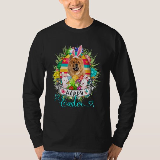 Chow Chow Dog in paaseieren Band Bunnies Happy T-shirt (Voorkant)