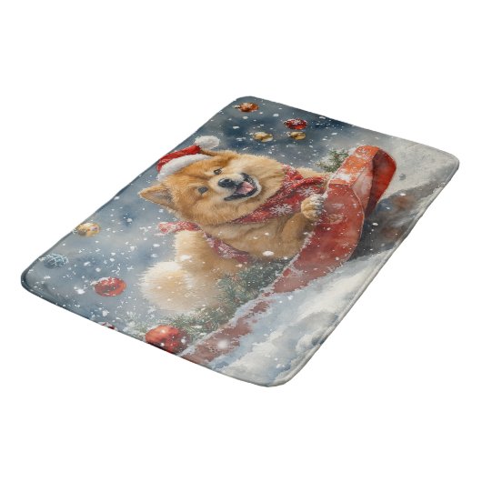 Chow Chow Dog in Sledge Laat het Sneeuw Kerstmis Badmat (Gekanteld)