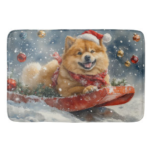 Chow Chow Dog in Sledge Laat het Sneeuw Kerstmis Badmat