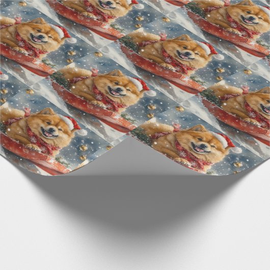 Chow Chow Dog in Sledge Laat het Sneeuw Kerstmis Cadeaupapier (Hoek)