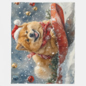 Chow Chow Dog in Sledge Laat het Sneeuw Kerstmis Fleece Deken (Voorkant)