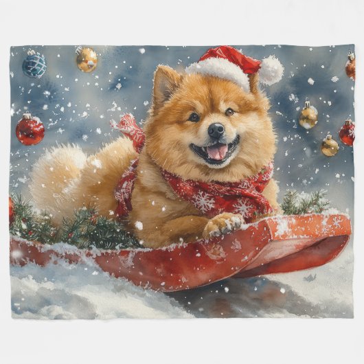 Chow Chow Dog in Sledge Laat het Sneeuw Kerstmis Fleece Deken (Voorkant (Horizontaal))