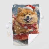 Chow Chow Dog in Sledge Laat het Sneeuw Kerstmis Golfhanddoek (Insitu)