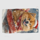 Chow Chow Dog in Sledge Laat het Sneeuw Kerstmis Golfhanddoek (Horizontaal)