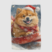 Chow Chow Dog in Sledge Laat het Sneeuw Kerstmis Golfhanddoek (Voorkant)