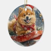 Chow Chow Dog in Sledge Laat het Sneeuw Kerstmis Keramisch Ornament (Links)